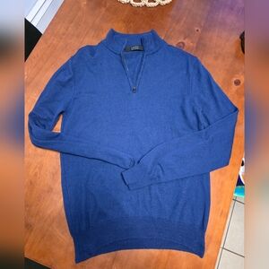 Italian Wool Women's Blue V-Neck Zip Up Sweater Super Soft